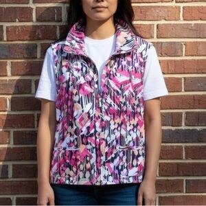 Christopher & Banks XL Pink/Black Multicolor Spring Weight zip collared Vest
